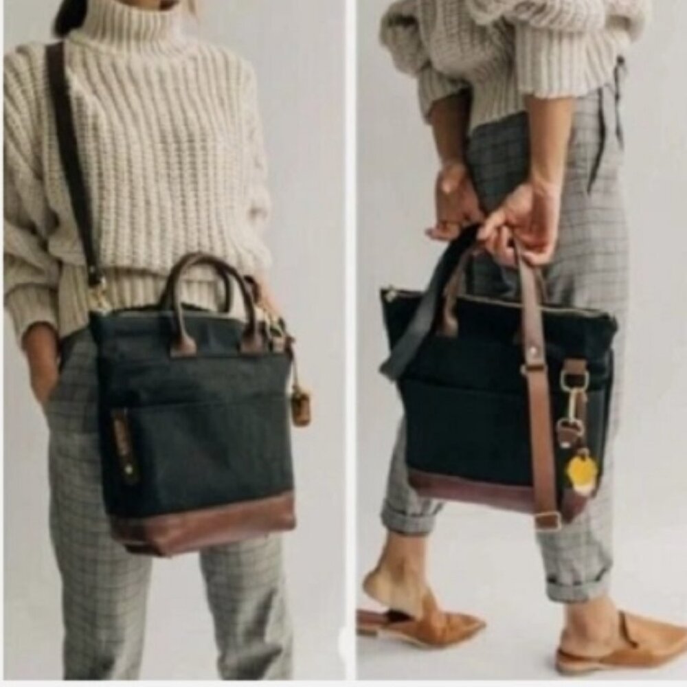R. RIVETER "Otto" Convertible Black Nylon & Brown Leather Crossbody Bag Handmade